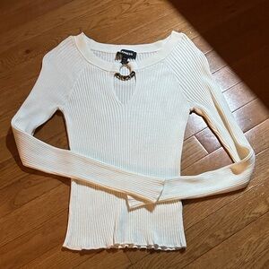 Express Cream Ribbed Long Sleeve Top
